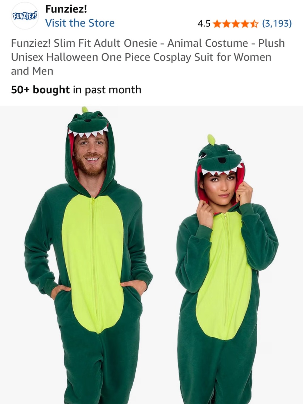 Funziez! Slim Fit Adult Onesie - Animal Costume - Plush Unisex Halloween Onesie